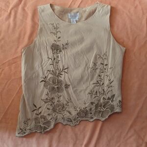 Embroidered Asymmetrical Linen/Silk Top
